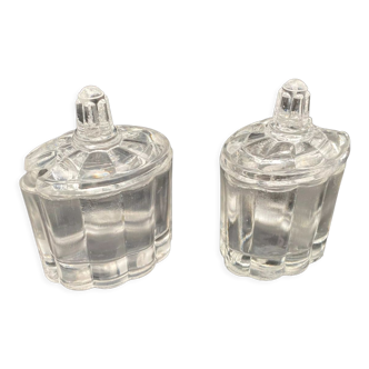 Duo salt shaker & pepper shaker in transparent worked glass