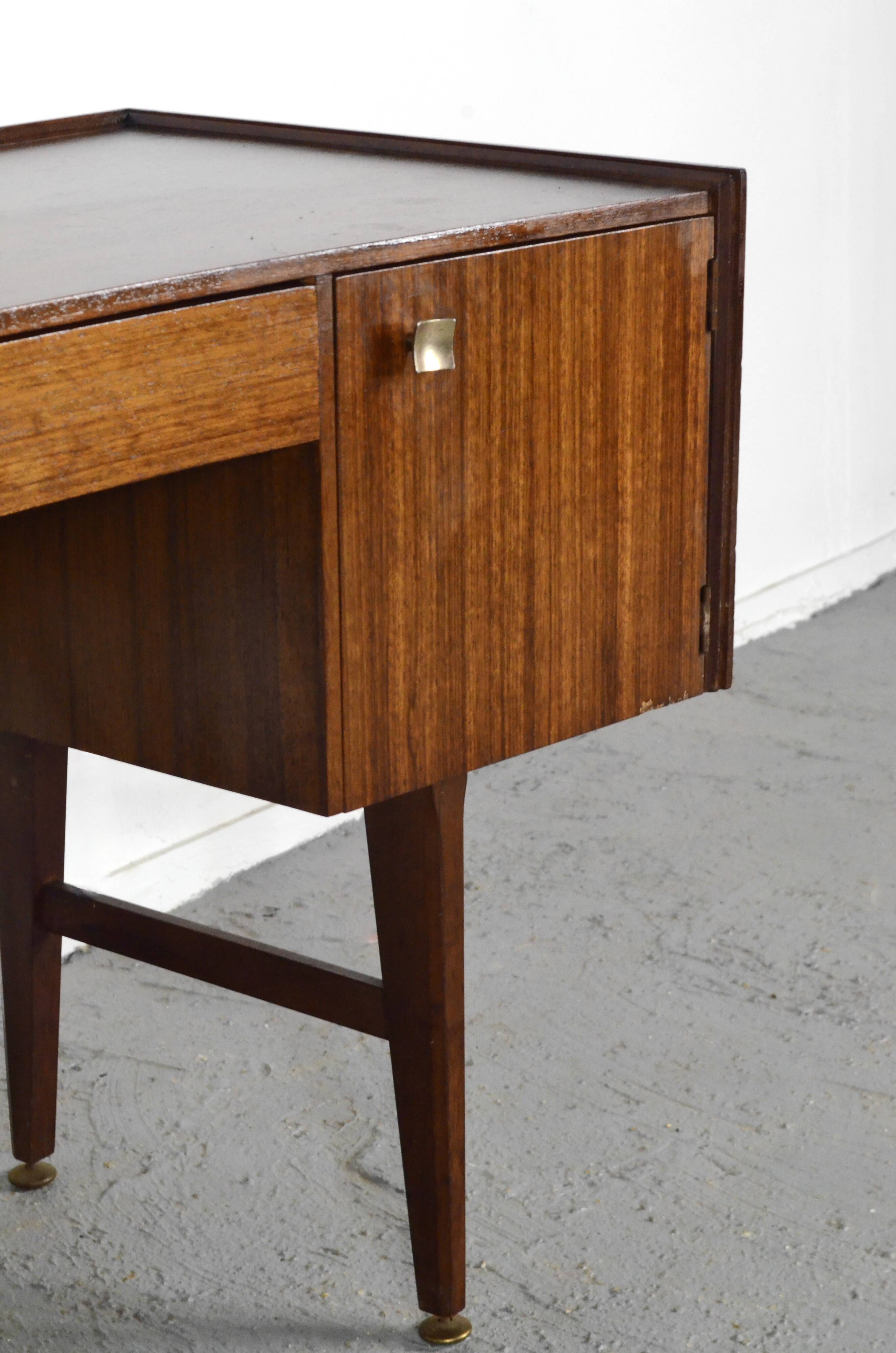 Midcentury Meredew Desk In Walnut And Brass.
