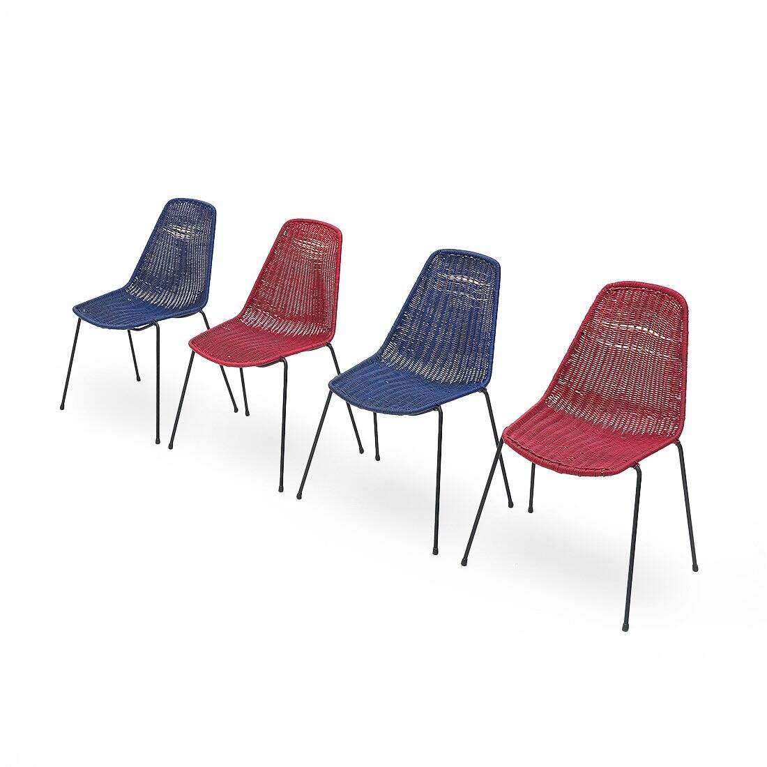 Vintage basket chairs by Gian Franco Legler, 1950s, set of 4.