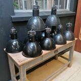 Industrial vintage factory pendant lamp, enamelled metal, 60s