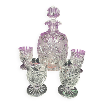 Bohemian crystal decanter and 4 glasses