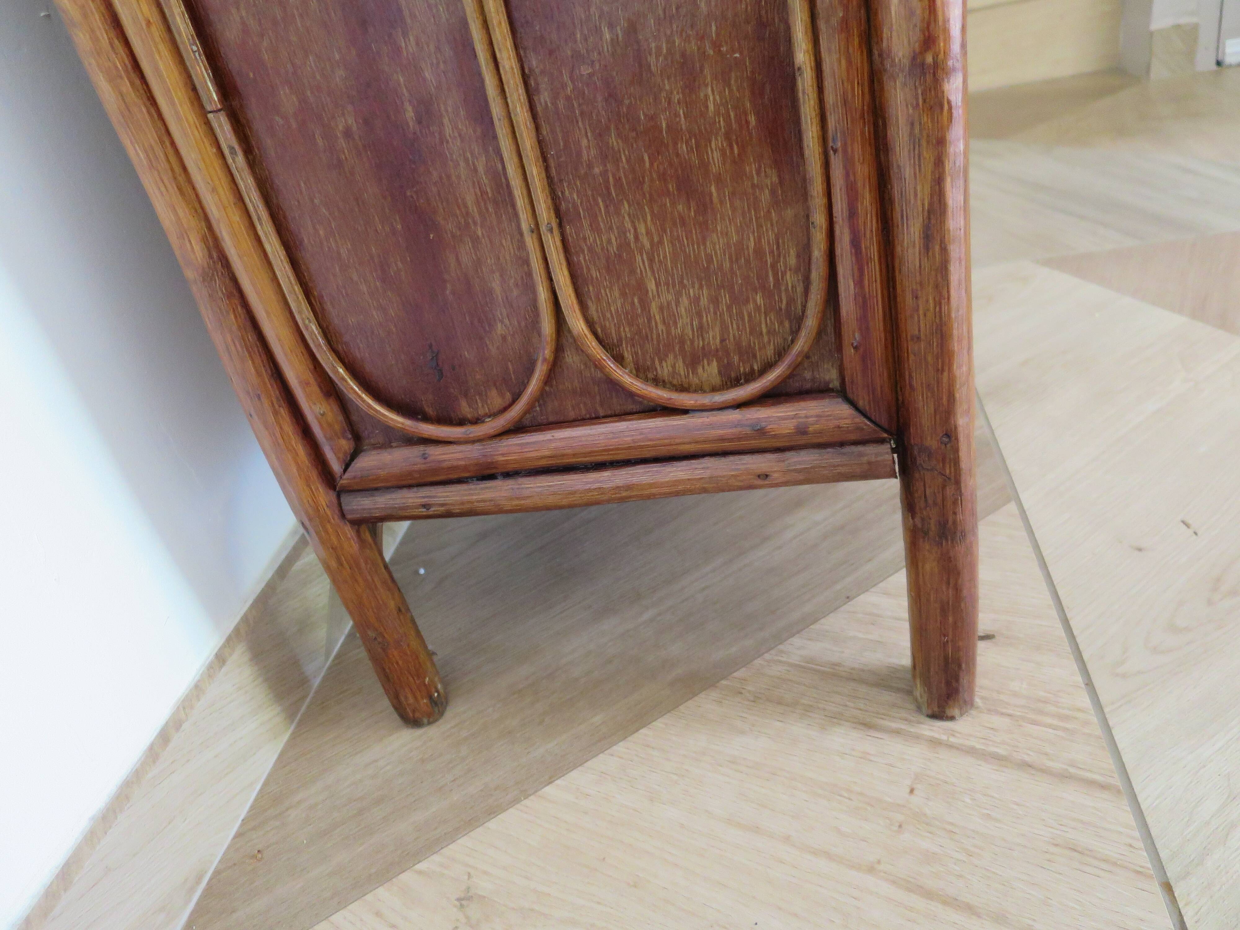 Retro-modernist - Sideboard-bookcase-2 doors-wood-rattan-cane-1960s