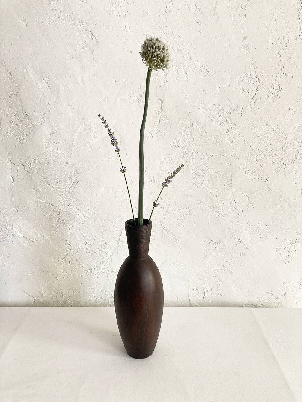 Ceramic vase painted brown (wood effect), elongated model