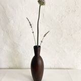 Ceramic vase painted brown (wood effect), elongated model