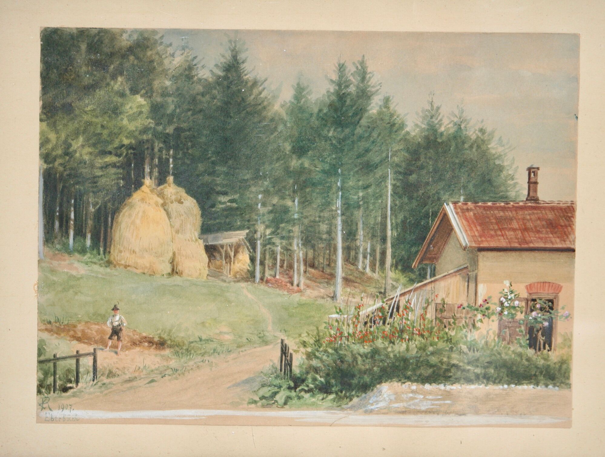 Antique painting Eberbach, 1907