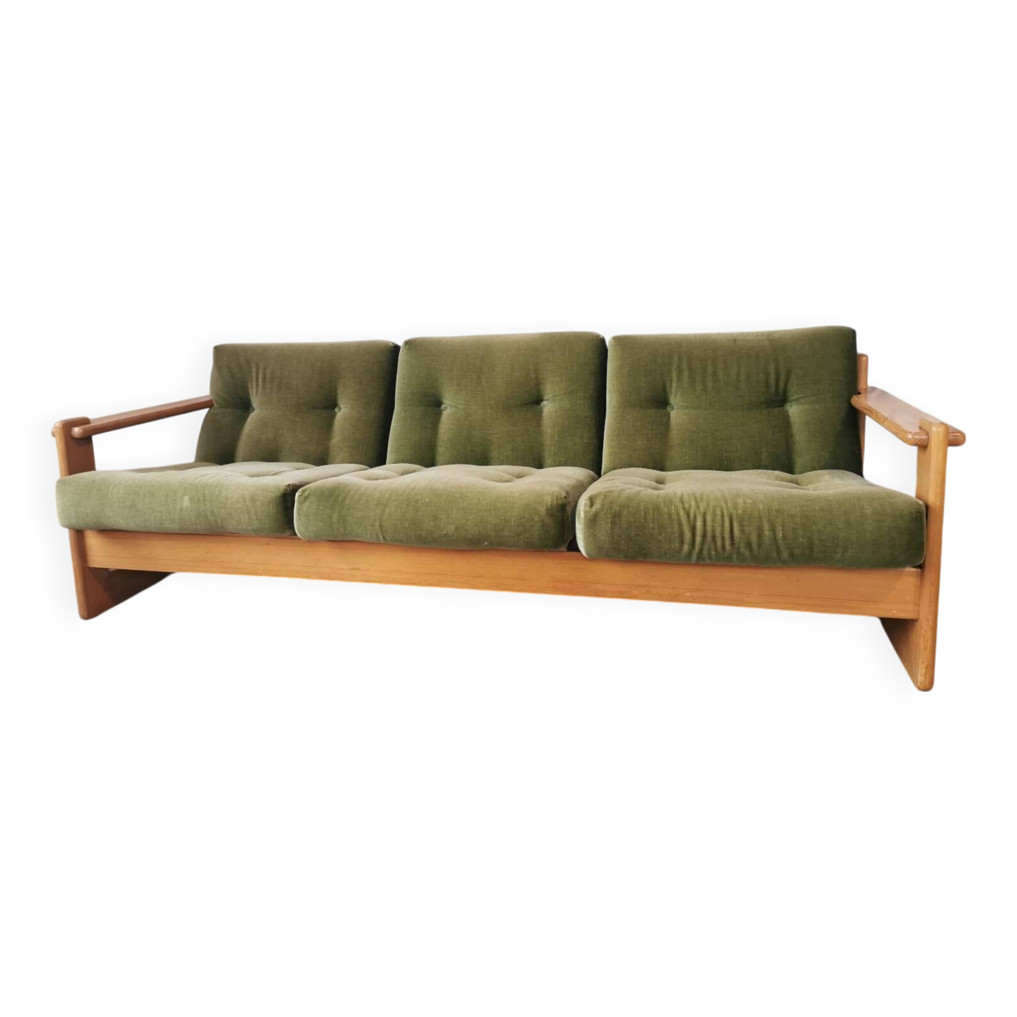Scandinavian velvet and wood sofa