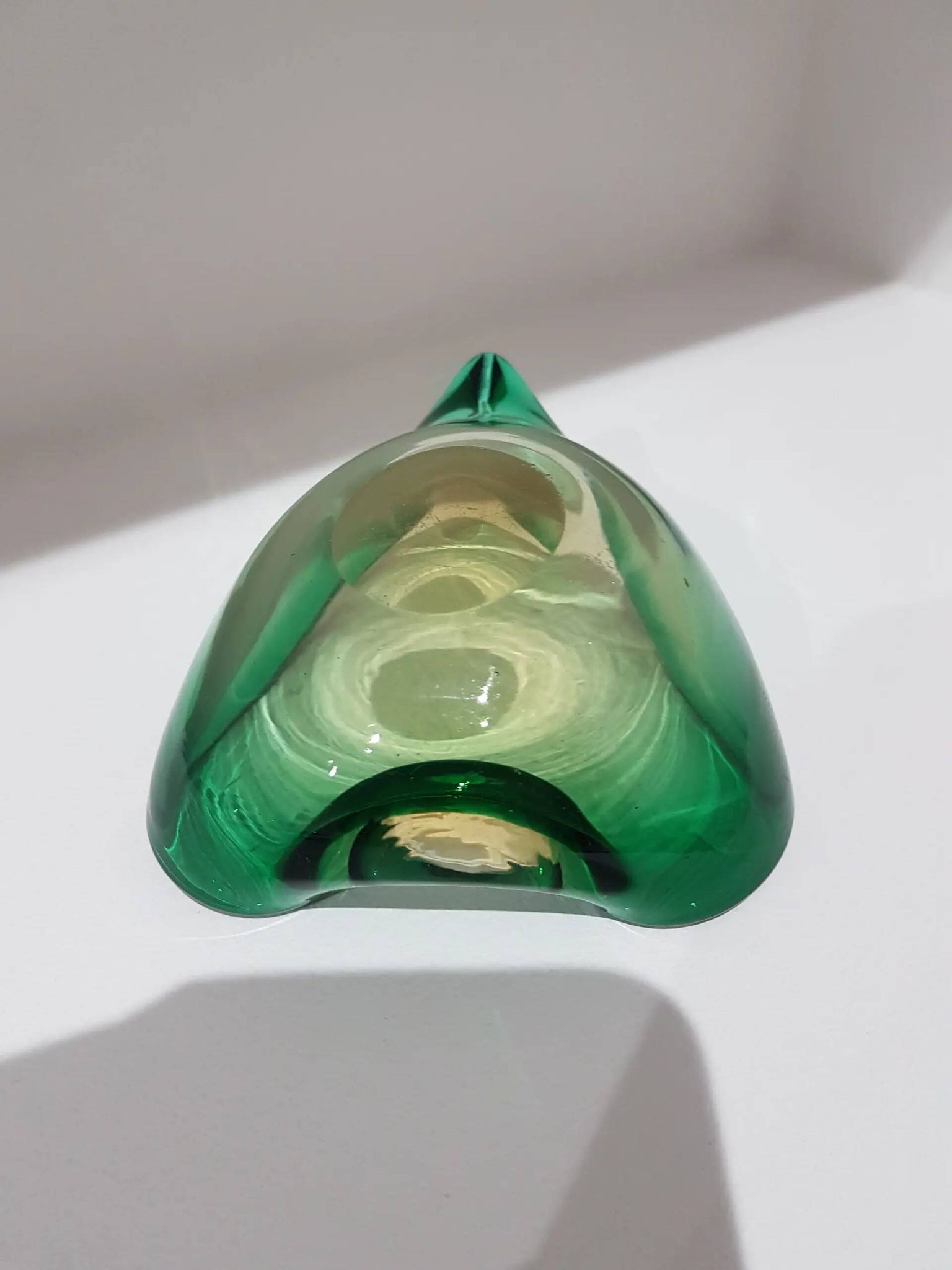 Ashtray, green-brown glass, designed by E. Beranek, Škrdlovice, Czechoslova