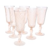 Pink glass flutes Rosaline, Arcoroc, lot of 6