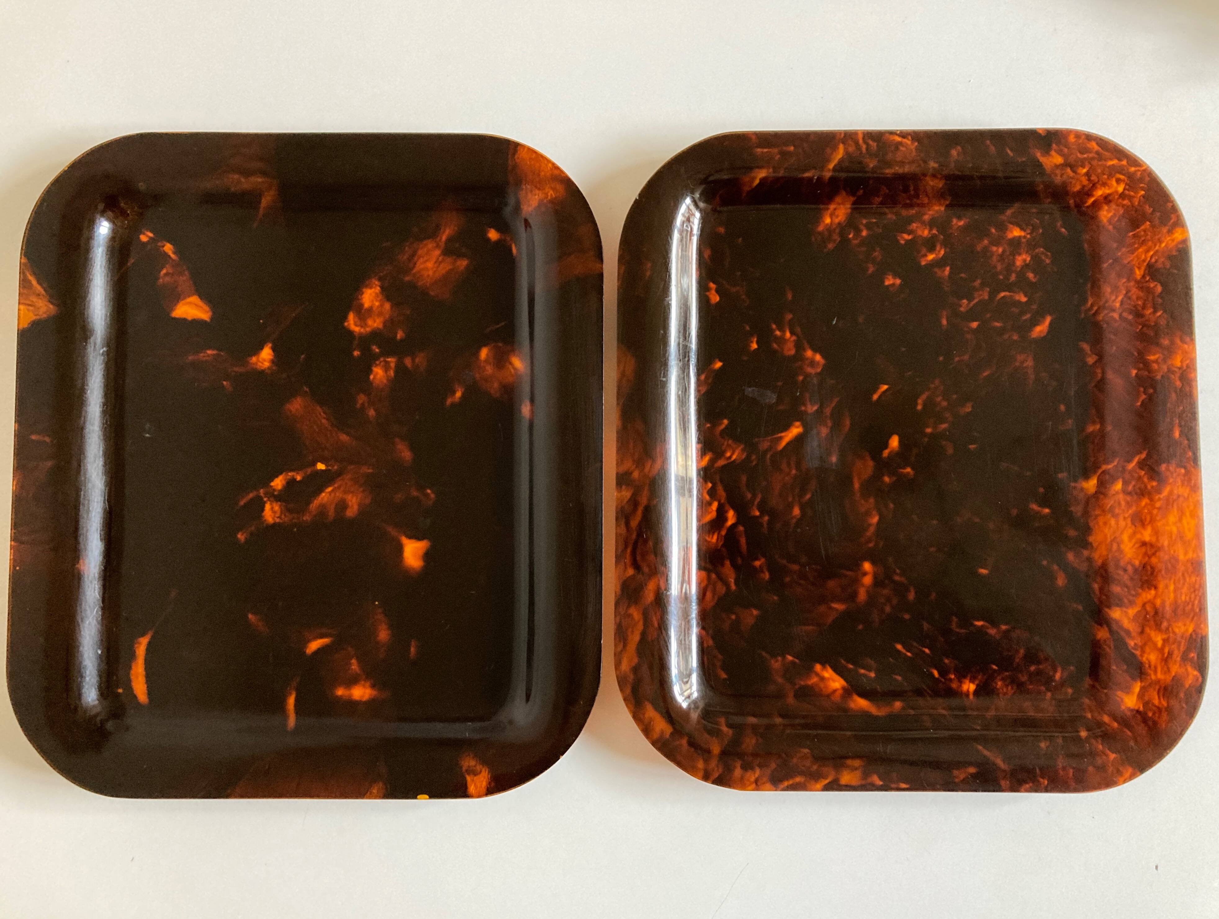 Pair of tortoiseshell lucite trays 1970