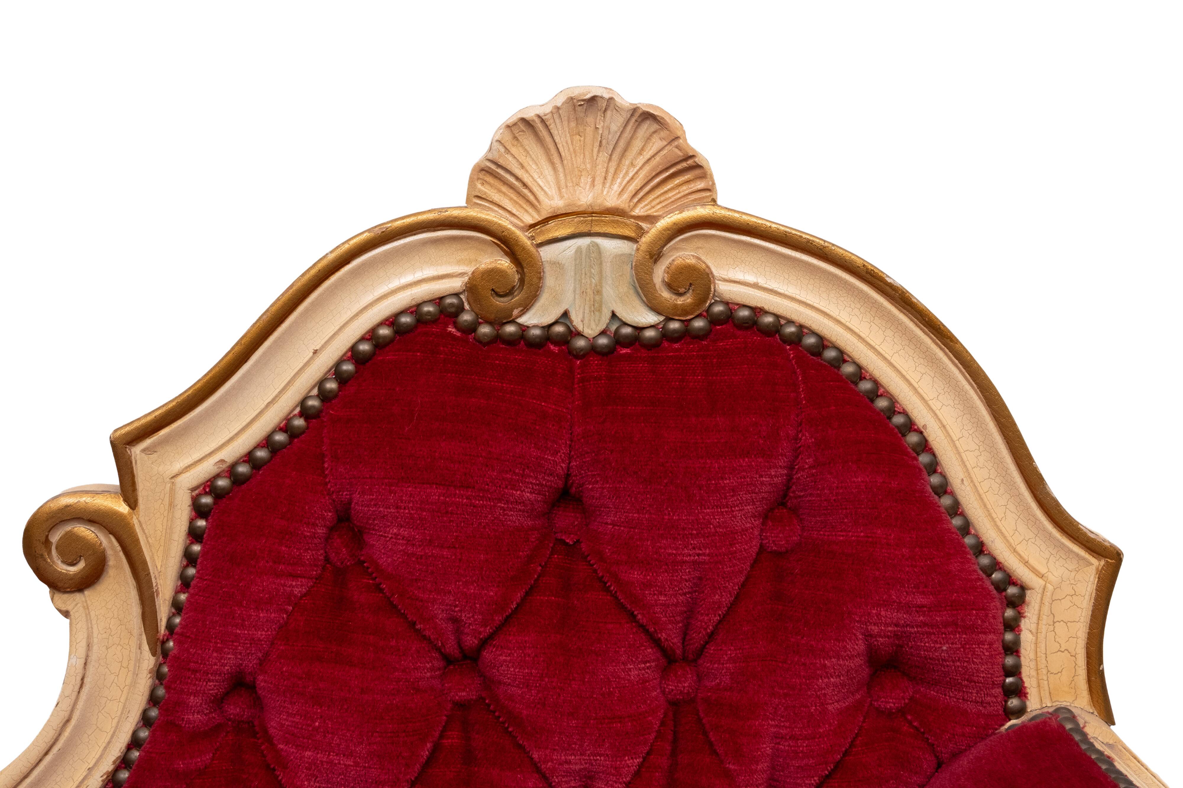 Louis XVI Red Velvet Hall Sofa 1950s France