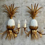 Pair of pineapple wall lights, in the style of Maison Charles / Jansen, 1960s, Hollywood Regency.