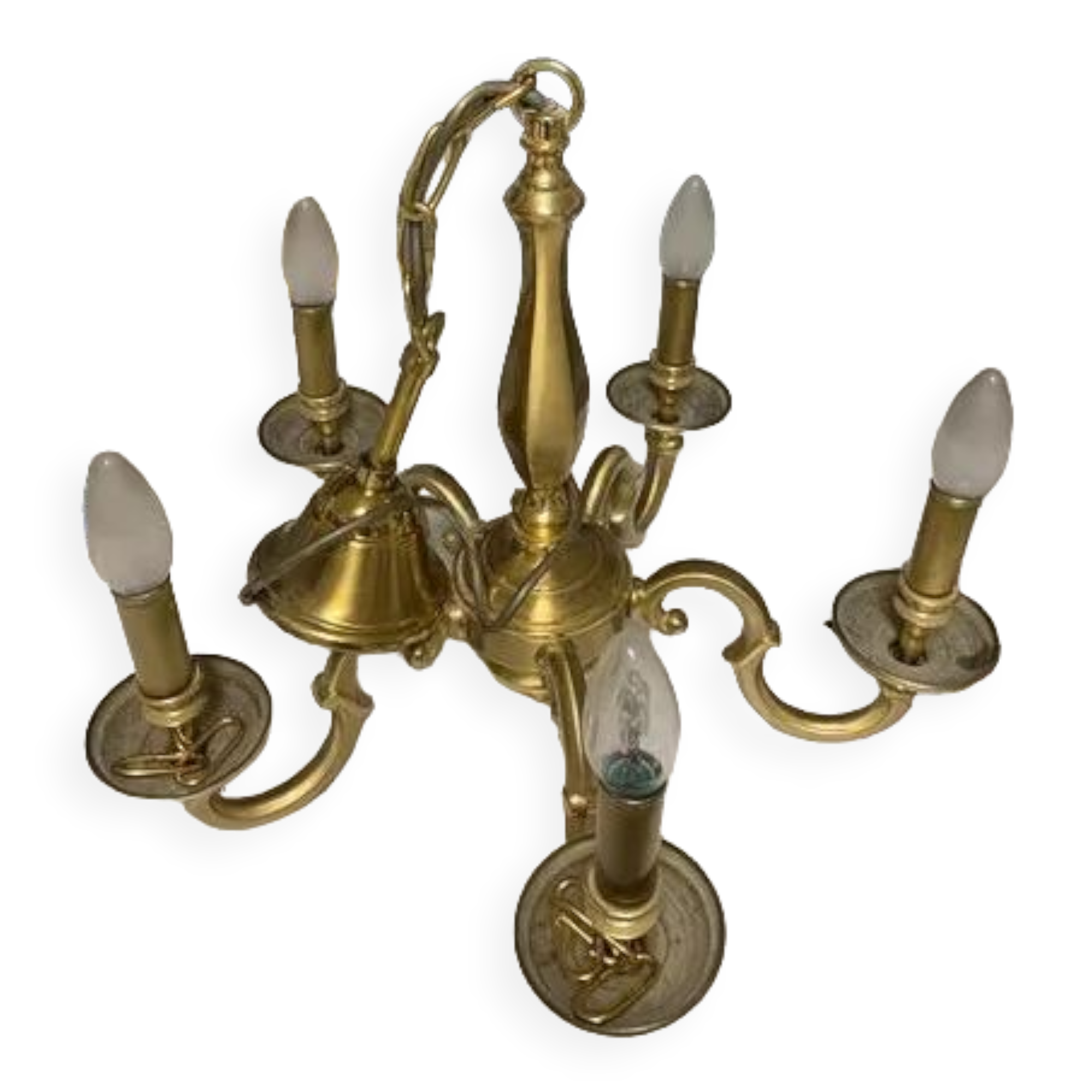 Chandelier 5 branches & 2 solid brass sconces