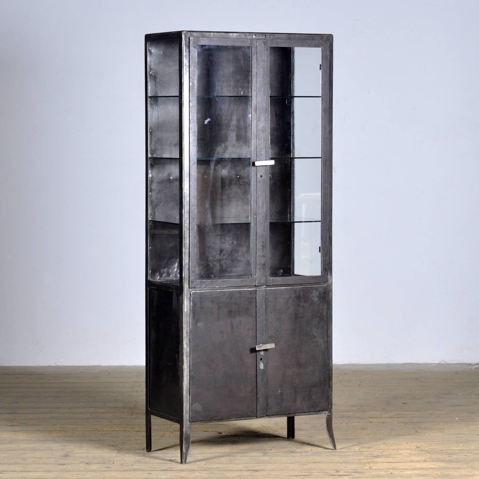 polished iron medical cabinet, 1950’s