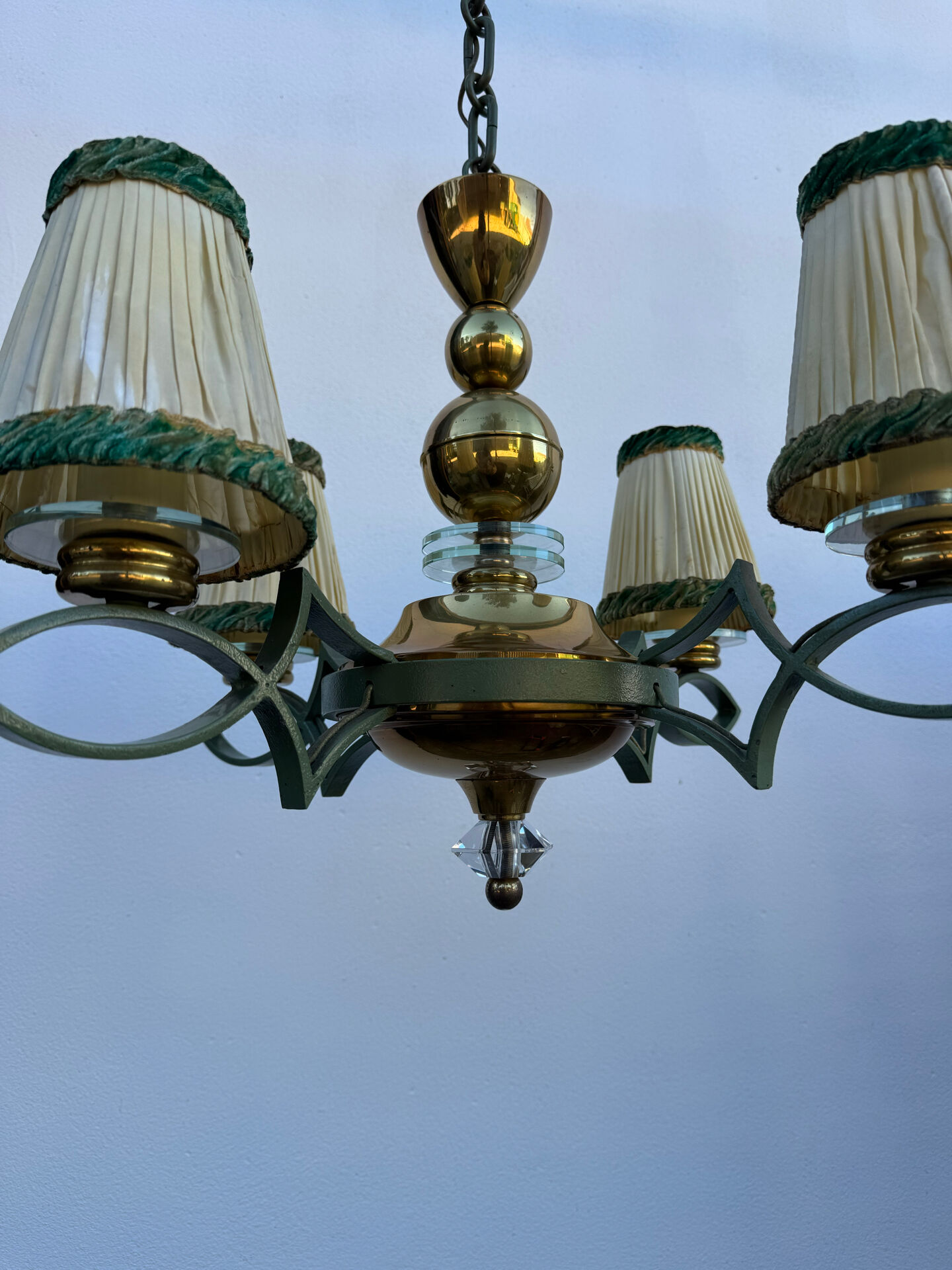 Art Deco brass and glass chandelier