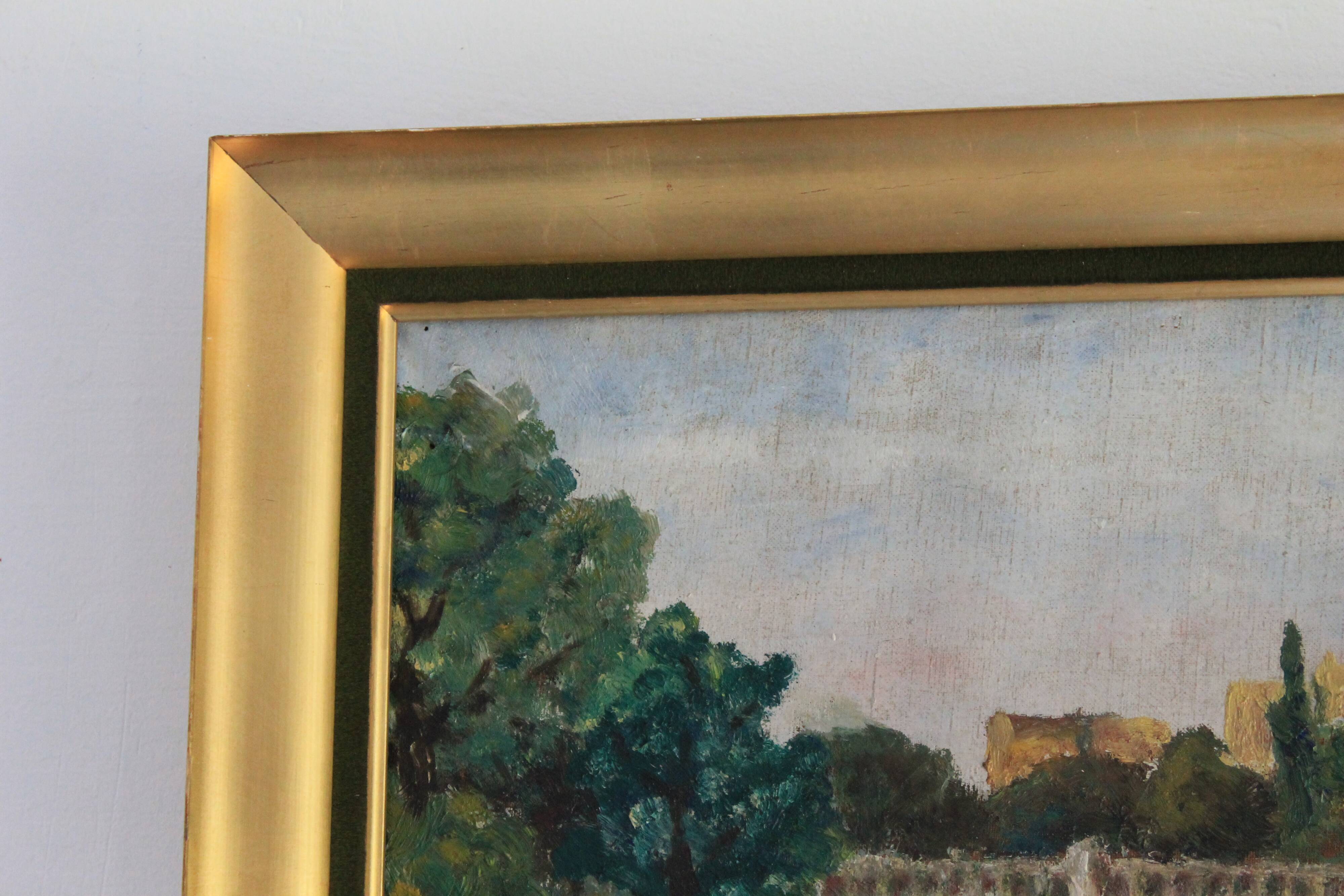 Oil on canvas "Landscape with Bridge" early 20th century