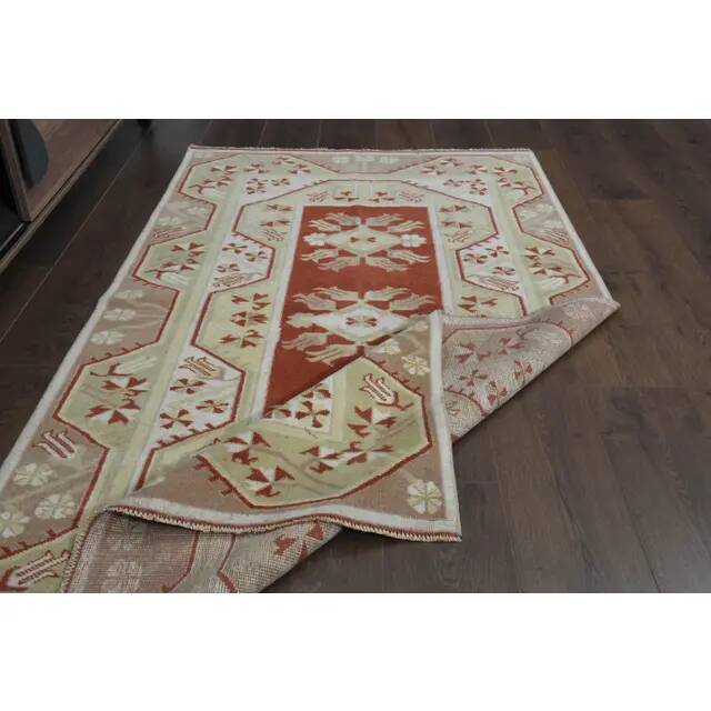 1970s Turkish Oushak Handmade Wool Cotton Red Area Rug 115x192