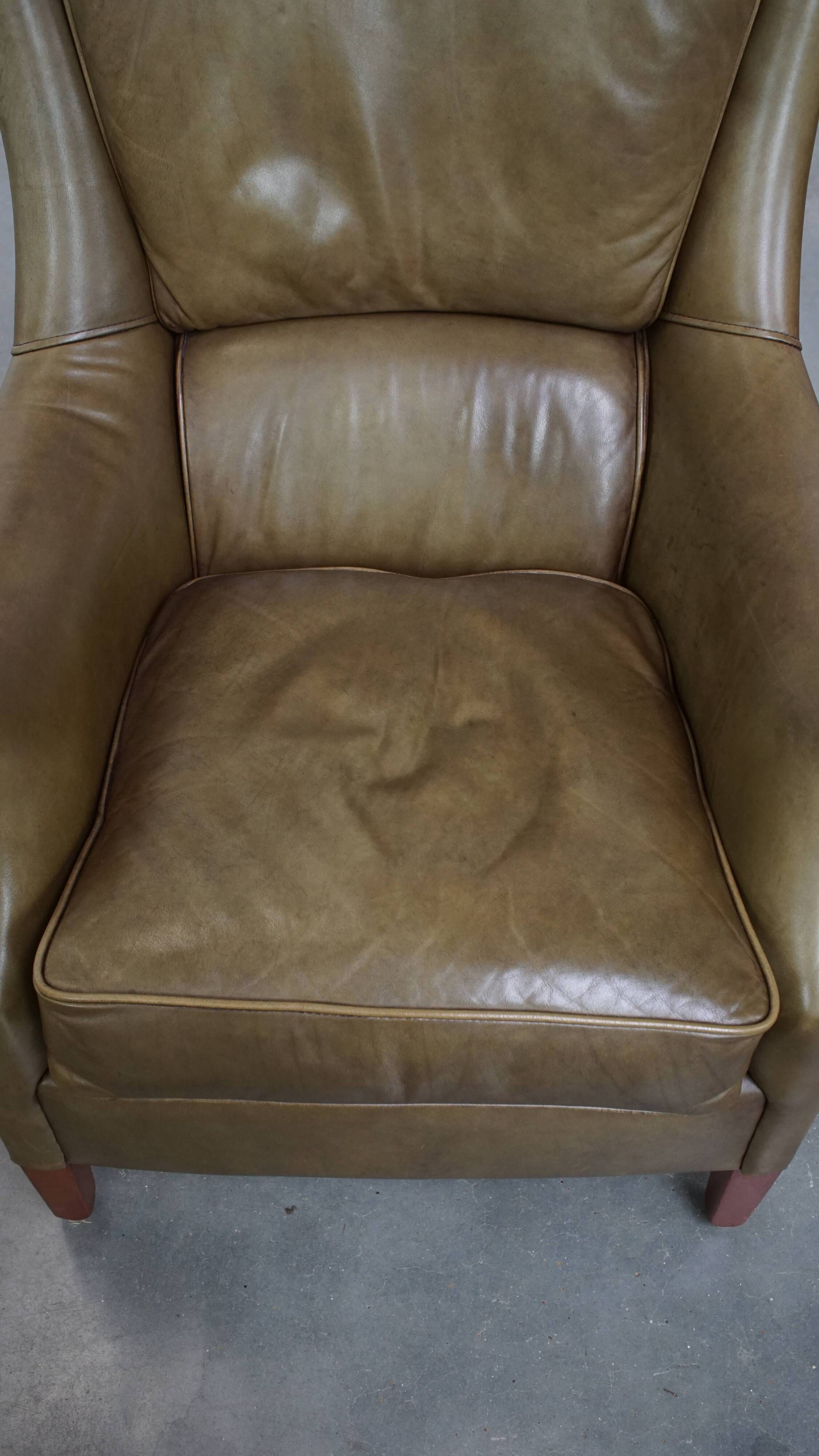Olive Green Cowhide Leather Armchair