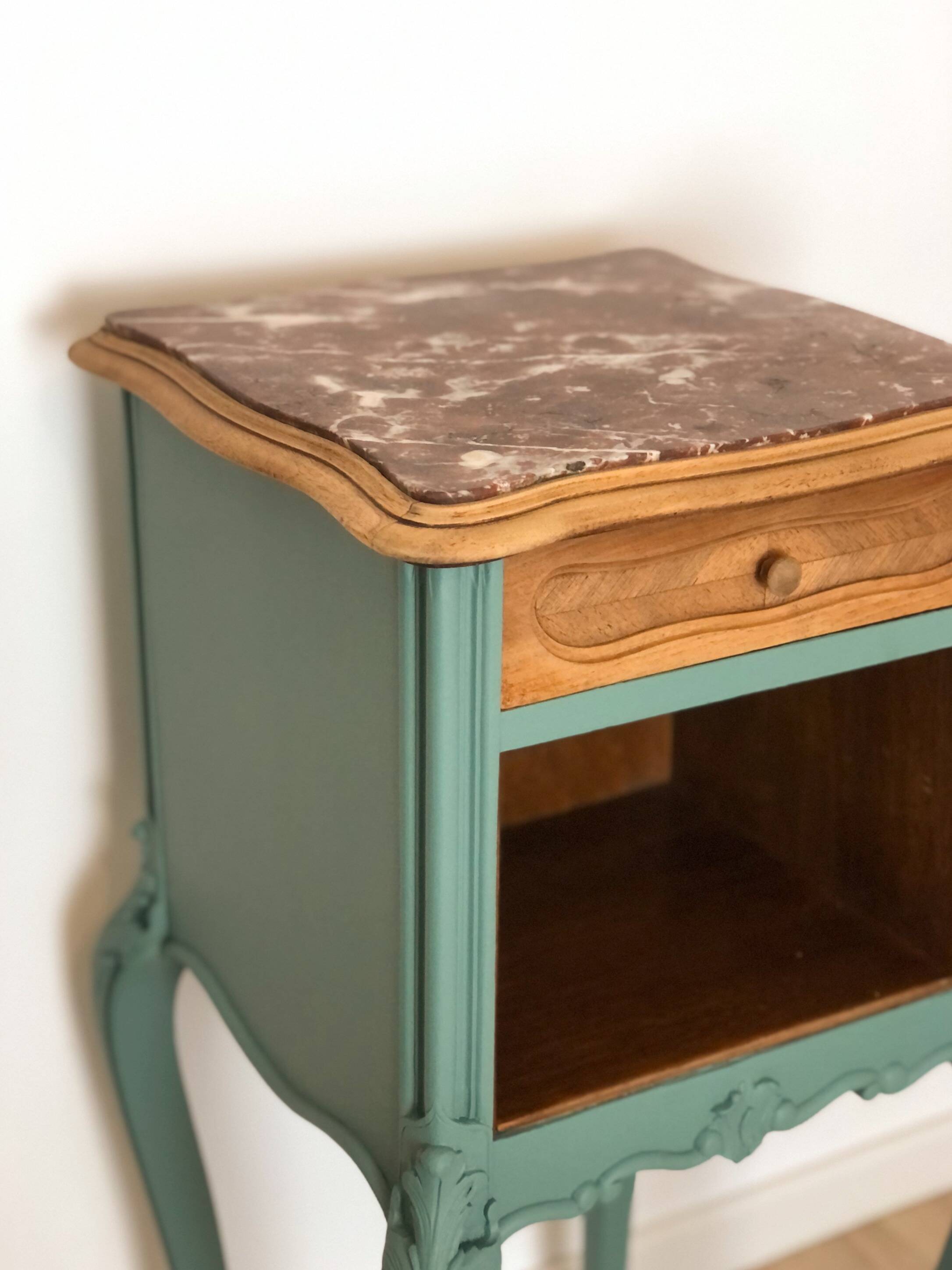 Louis XV style bedside table in celadon green