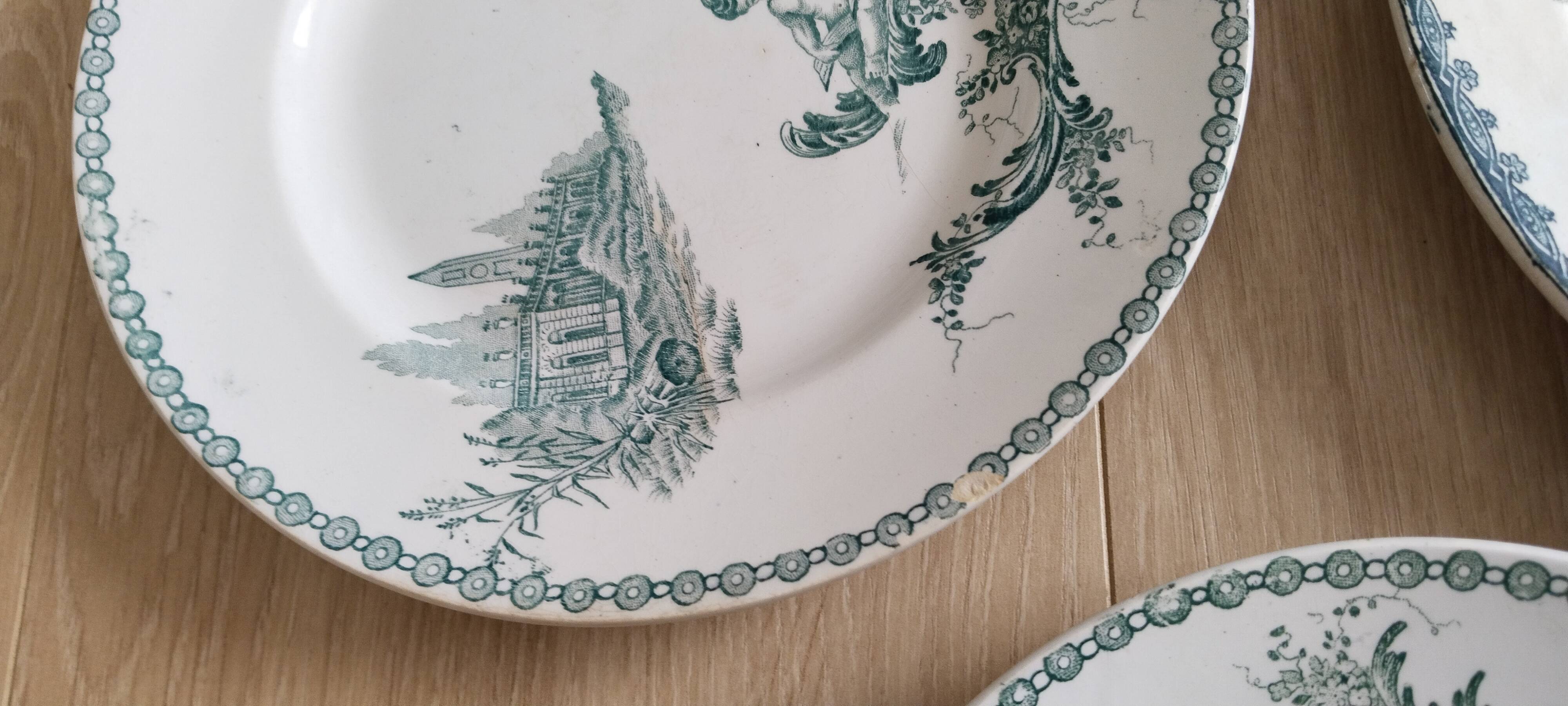 Flat ironstone plates, set of 6