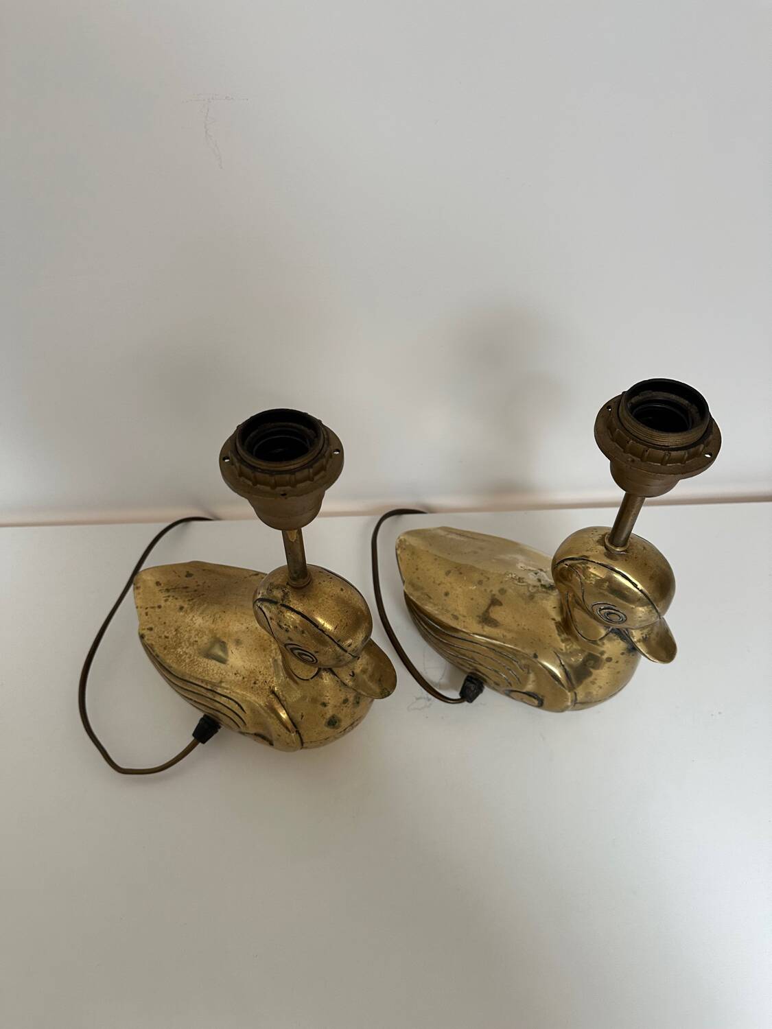 Pair of brass duck lamps, 1980
