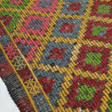 Tapis Kilim 7.9x6.8 pieds 242x207 cm Tapis de salon, Tapis décoratif turc vintage, Rouge fait à la main