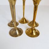 Mid-century set of 5 brass candlesticks by Lars Holmström, Arvika, Sweden.