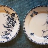 Pair of earthenware plates decorated with flowers