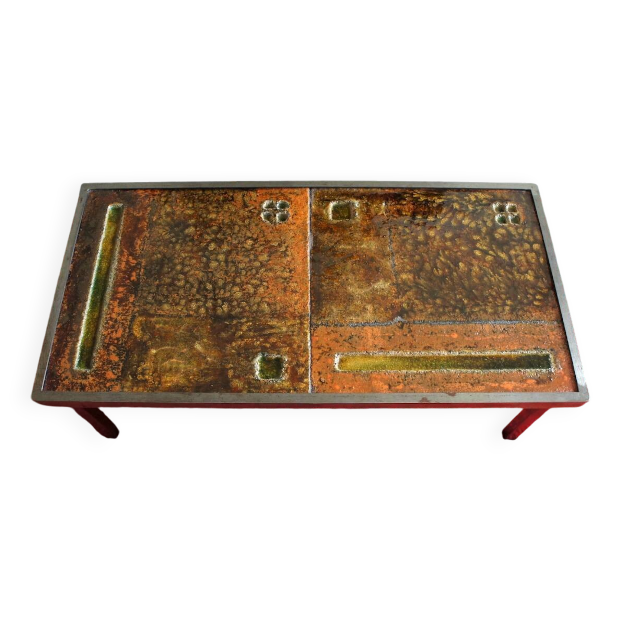 Coffee table by Robert and Jean Cloutier in steel and enameled lava stone Vintage 1950