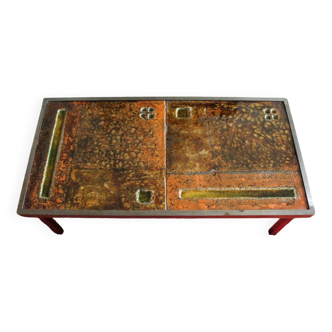 Table basse de robert et jean cloutier en acier et pierre de lave émaillée vintage 1950