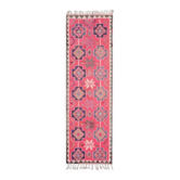 1970s vintage Turkish hand-knotted wool cotton pink runner rug 103x340