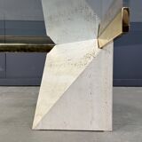 Table basse en travertin et laiton par Artedi, années 1980