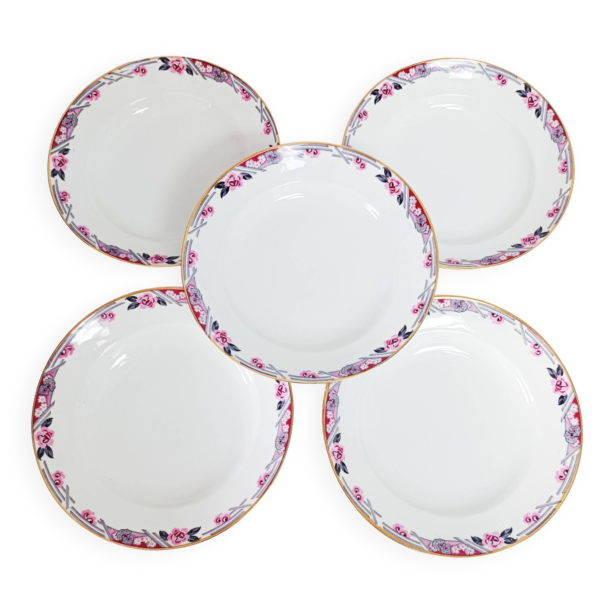 Set of 5 deep plates in Limoges porcelain Bhl