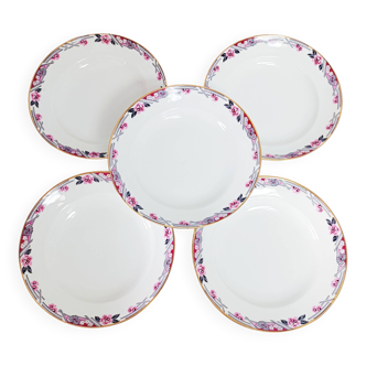 Lot de 5 assiettes creuses en porcelaine de limoges Bhl