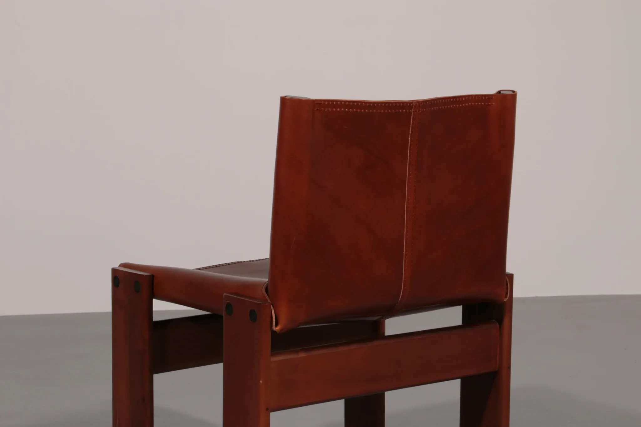 Tobia & Afra Scarpa 'Monk' chairs – walnut & cognac saddle leather