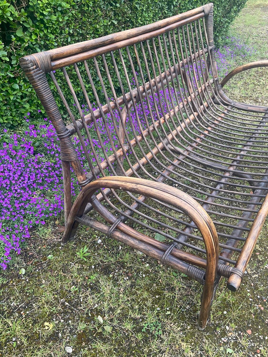 Vintage rattan bench from the 60s