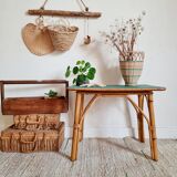 Old bamboo coffee table green top