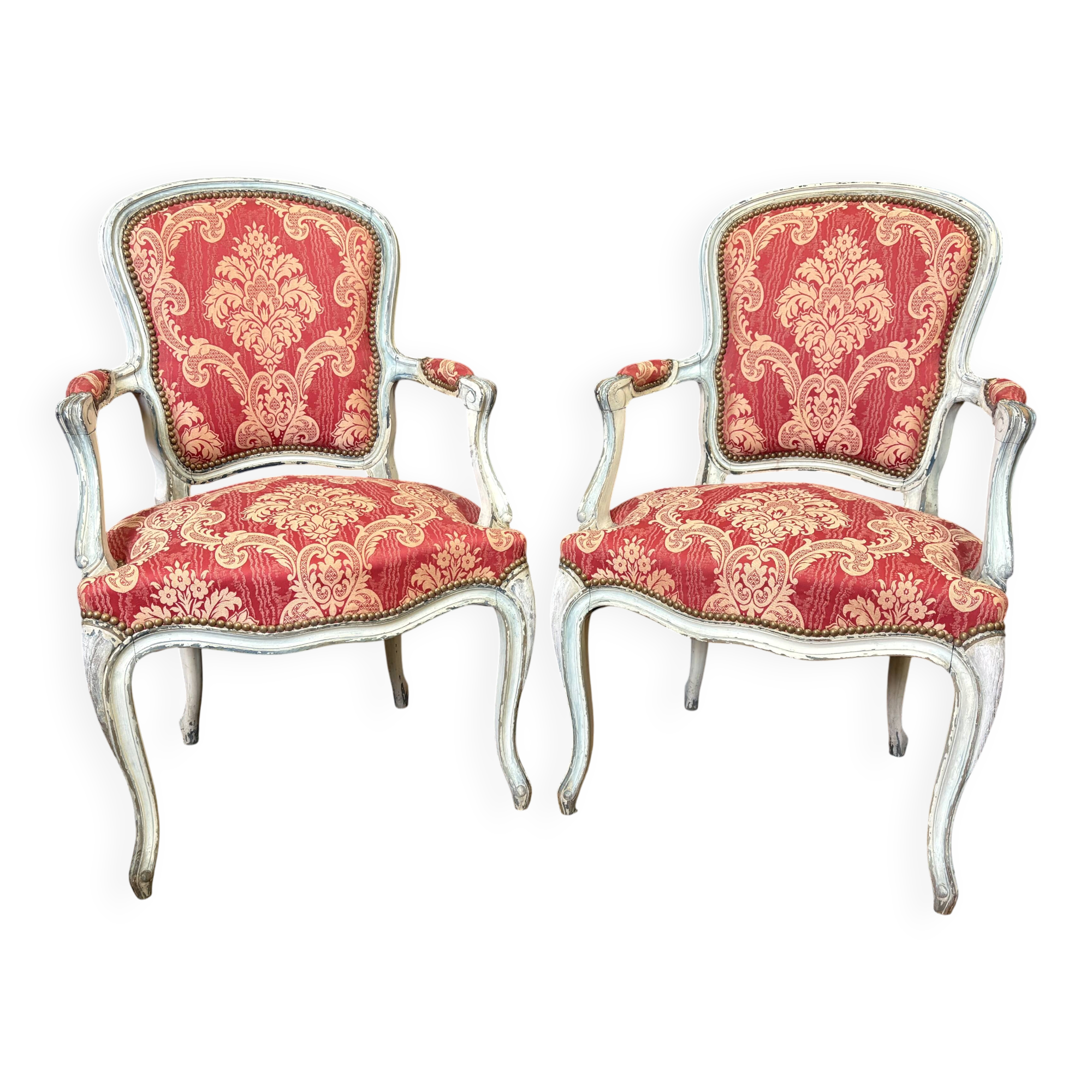 Paire de Cabriolets de Style Louis XV en Hêtre polychrome