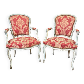 Pair of Louis XV Style Cabriolet Chairs in Polychrome Beech
