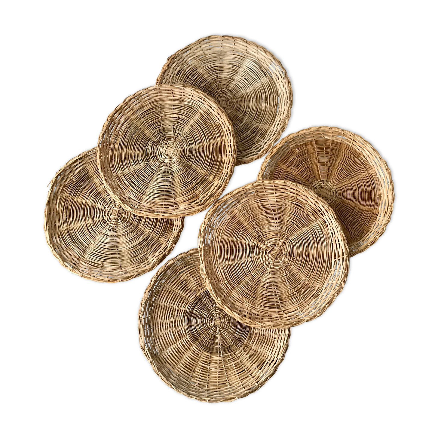 Ensemble de 6 dessous d'assiettes en rotin champêtre