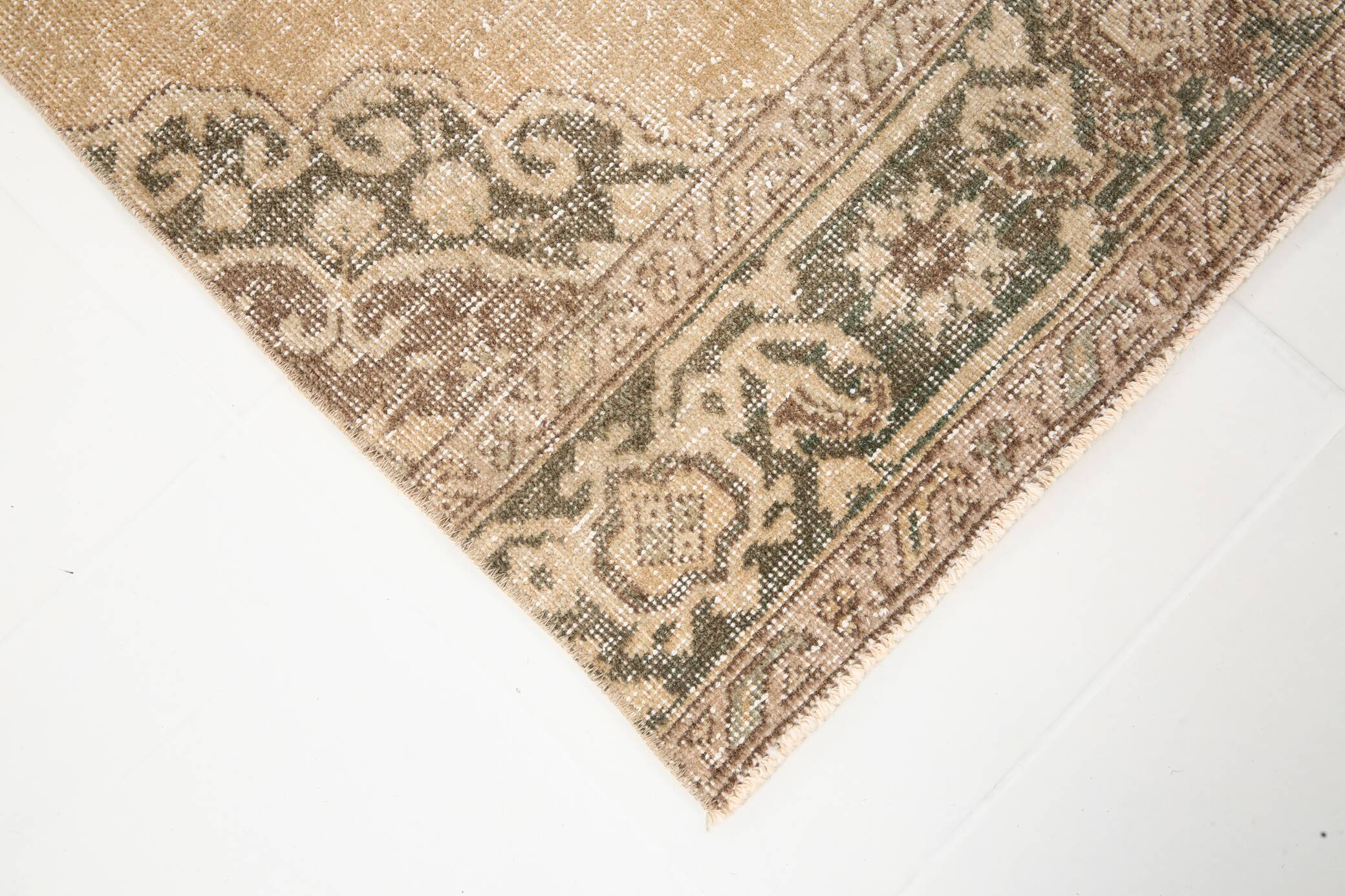 3x13 Beige & Brown Geometric Vintage Runner Rug, Long Runner Rug,