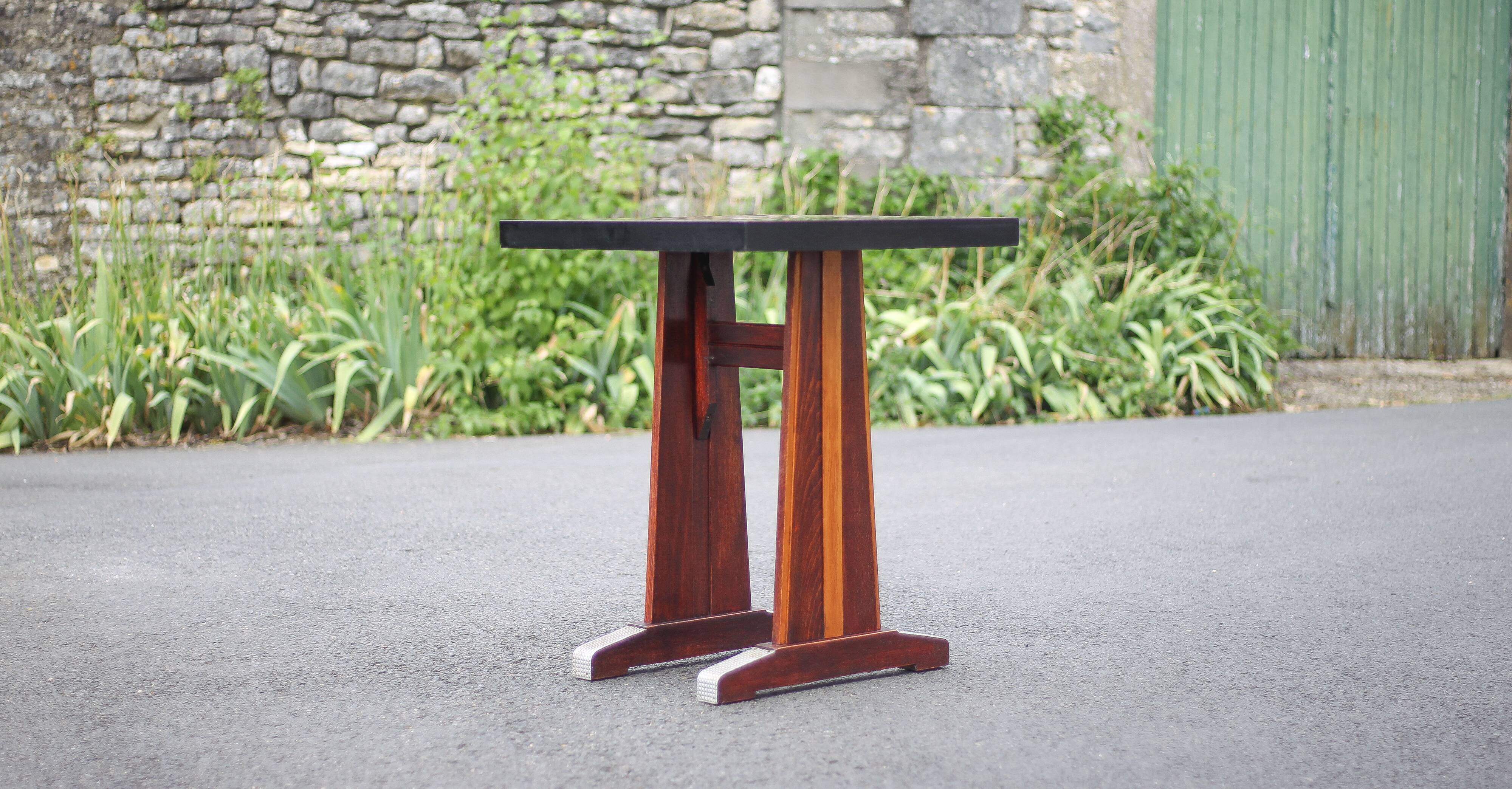 Vintage formica bistro table, wooden base side table