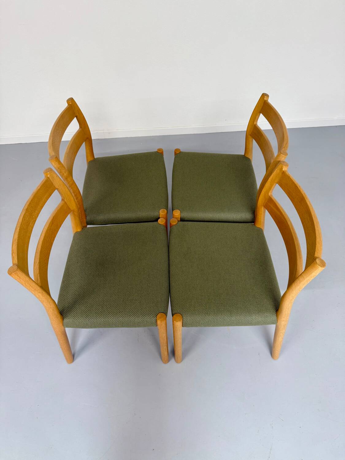 Set of 4 beech chairs designed by Niels Otto Møller, solid vintage beech