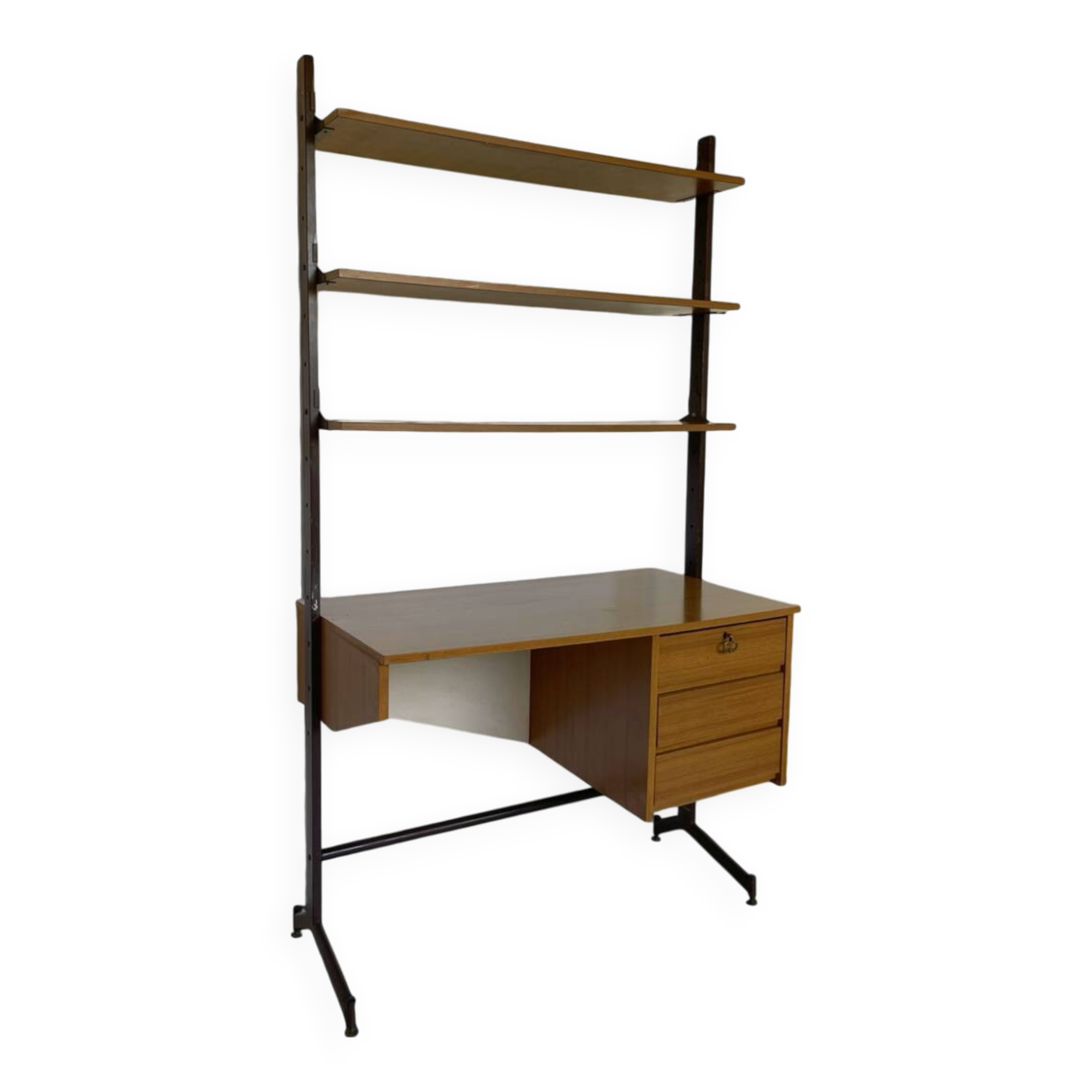 Bibliothèque italienne du milieu du siècle avec bureau.