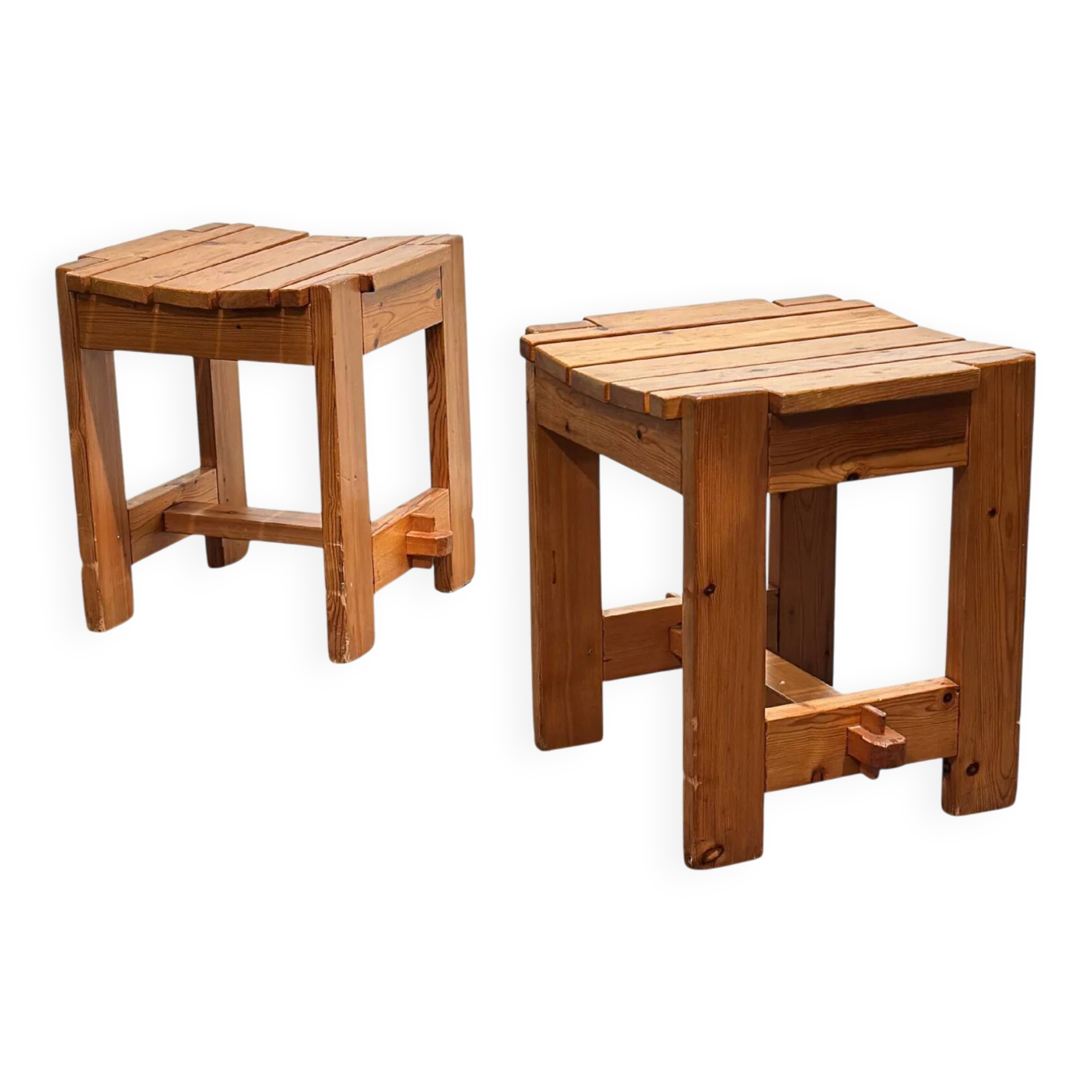 Set brutalist Swedish solid pine stools