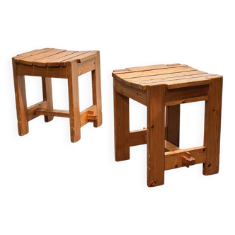 Set brutalist Swedish solid pine stools