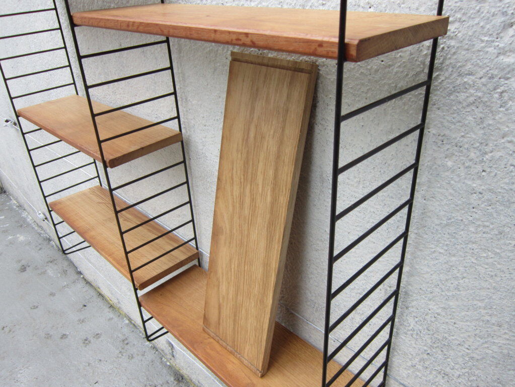Large shelf String of the ' 60s, solid oak shelves