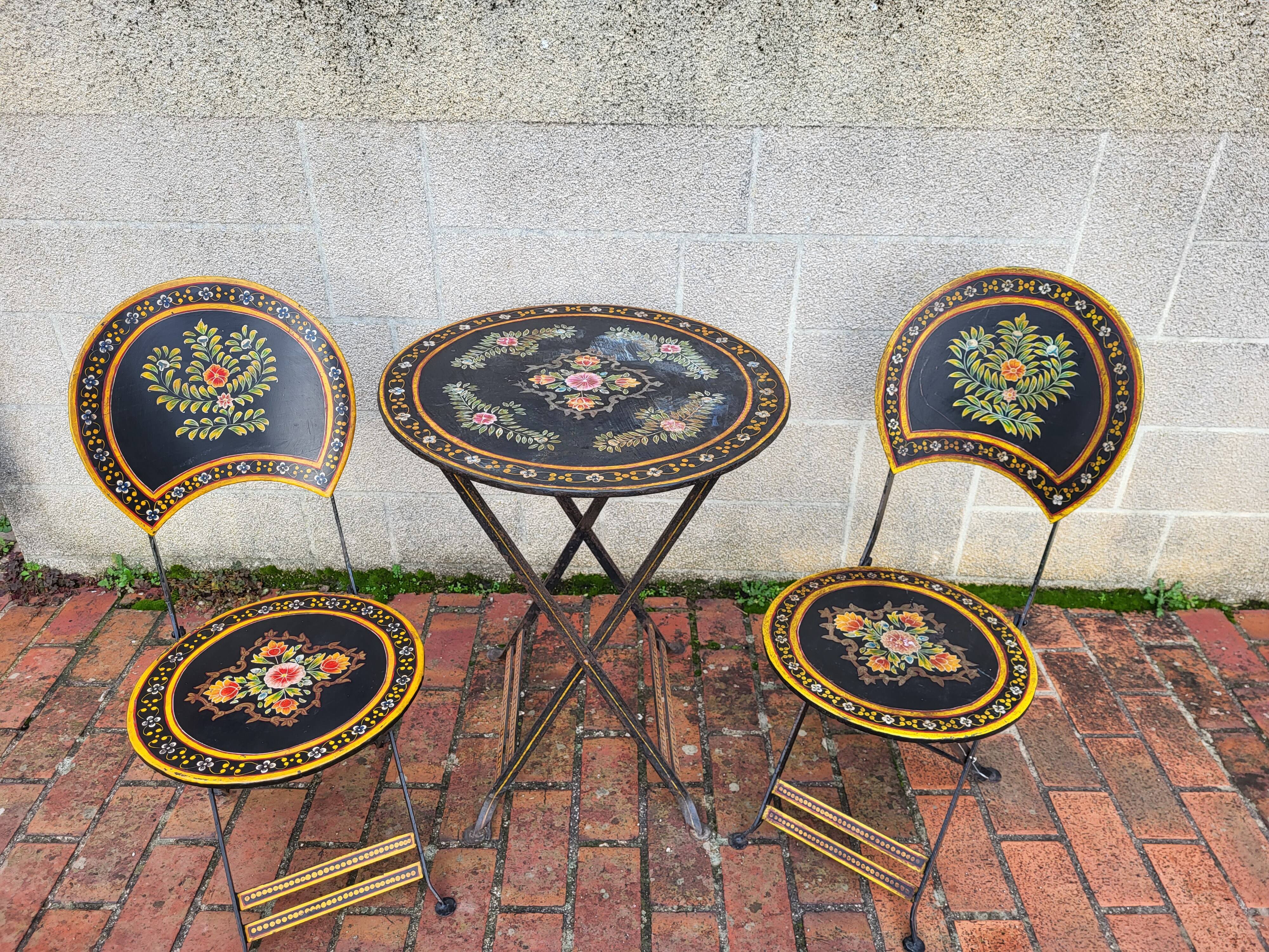 Set folding table and chairs metal Napoleon III style