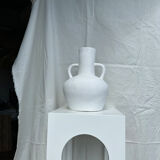 Handcrafted terracotta vase painted white with double handles h:40 d:30