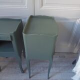 Mismatched vintage bedside tables, 1 drawer, 1 niche sublimated in smoky green.