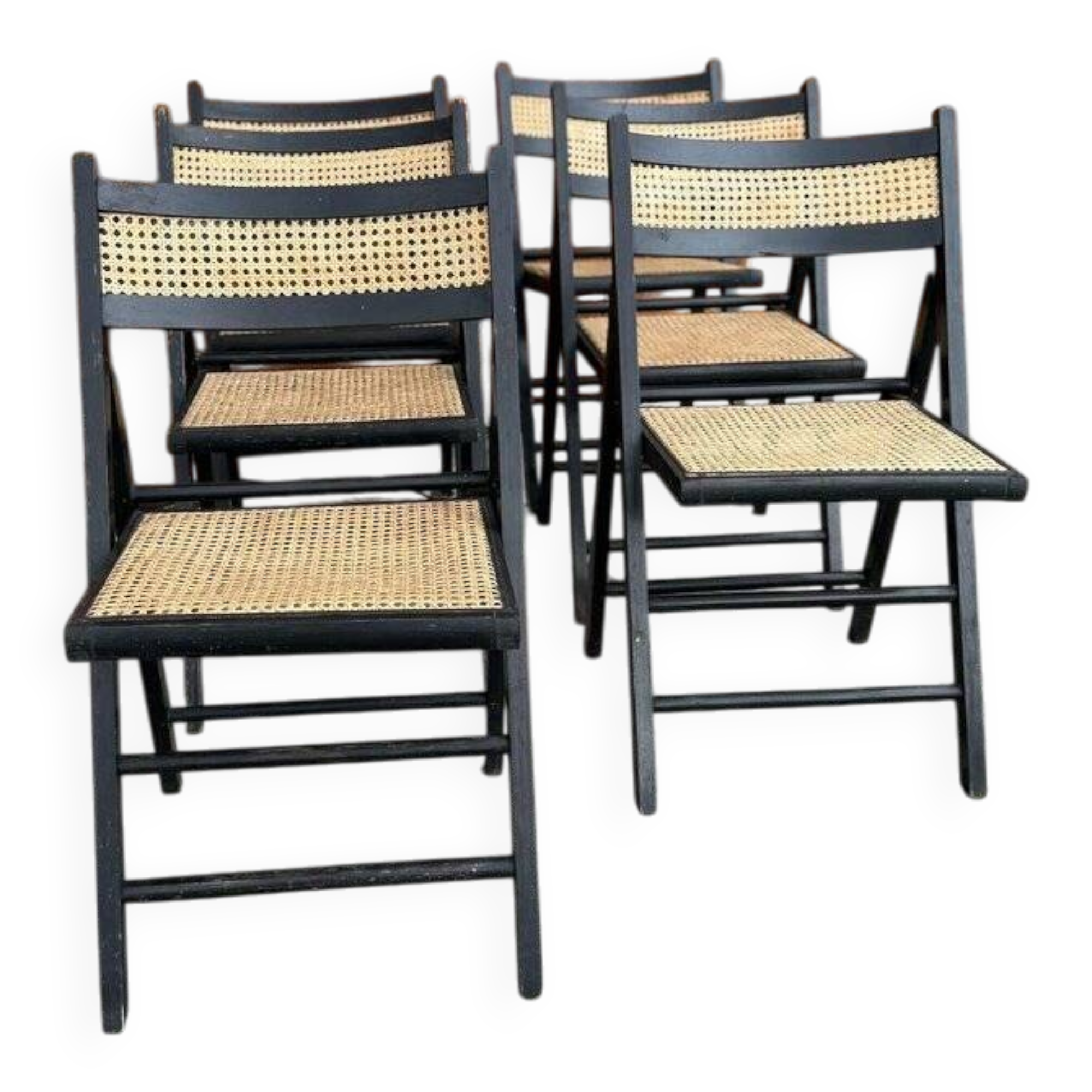 Vintage folding chairs with cane seats, 1970s, set of 5
